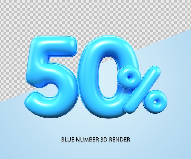 3d render número 50 porcentaje plástico azul descuento