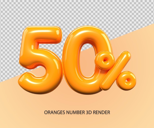 3D render número 50 porcentaje de plástico de descuento de color naranja