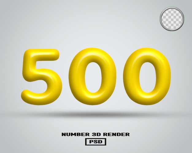 3D render número 500 color amarillo brillante