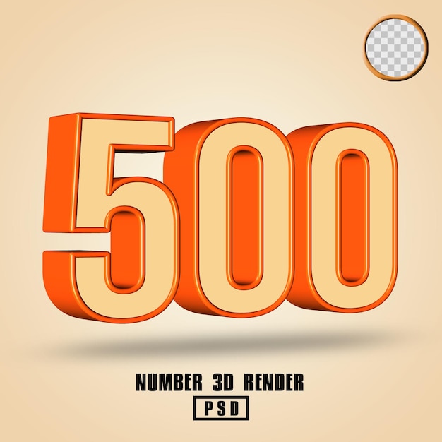 3D render número 500 color naranja crema