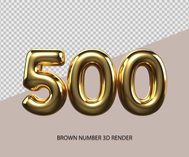 3D Render número 500 estilo dorado transparente para precio, número de conteo