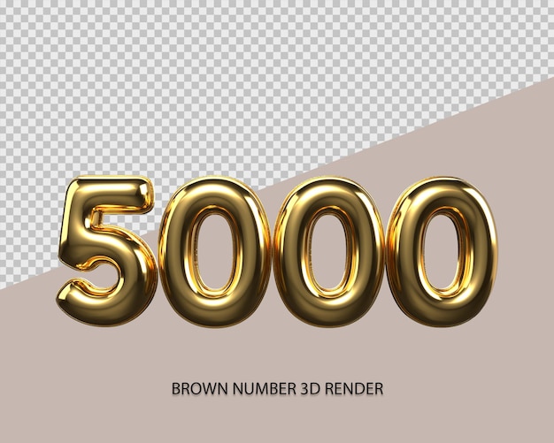 3D Render número 5000 estilo dorado transparente para precio, número de conteo