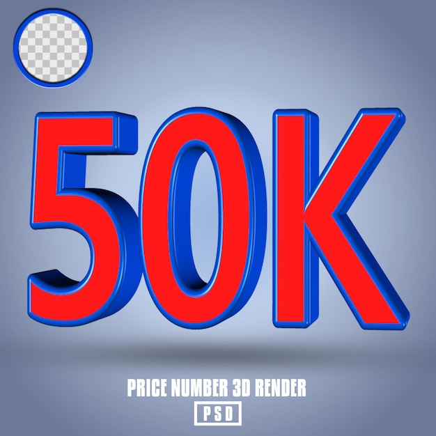 3D render número 50k color rojo y azul