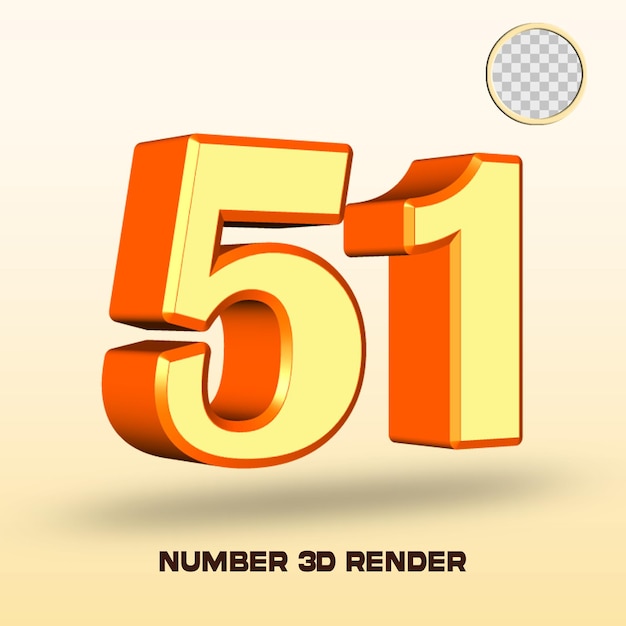 3d render número 51 color naranja amarillo claro