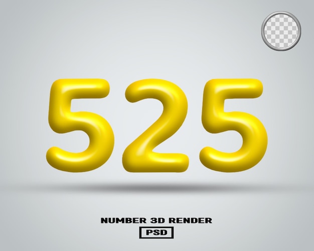 3D render número 525 color amarillo brillante