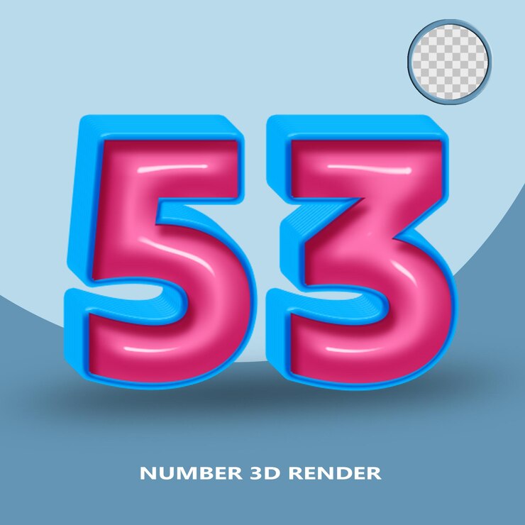 PSD 3d render número 53 azul rosa color brillante