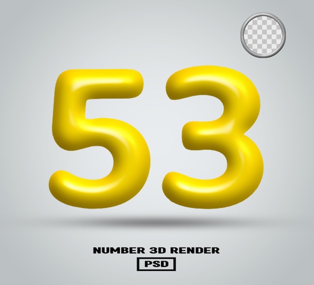3D render número 53 color amarillo brillante