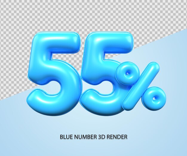 3D Render numero 55% di sconto in plastica blu
