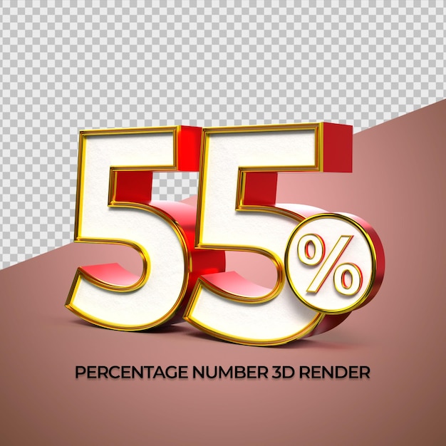 3d render número 55 porcentaje oro rojo colores