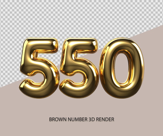 3D Render número 550 estilo ouro transparente para preço, número de contagem