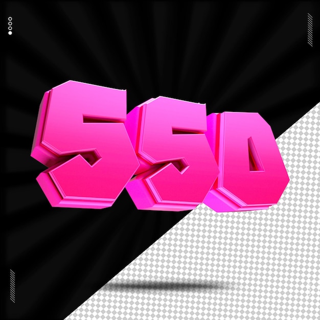 PSD 3d render número 550 fuente rosa