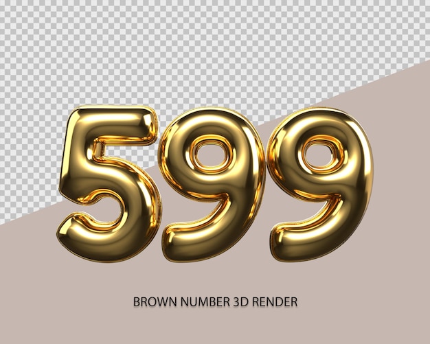 3d render número 599 estilo dorado transparente para precio, número de conteo