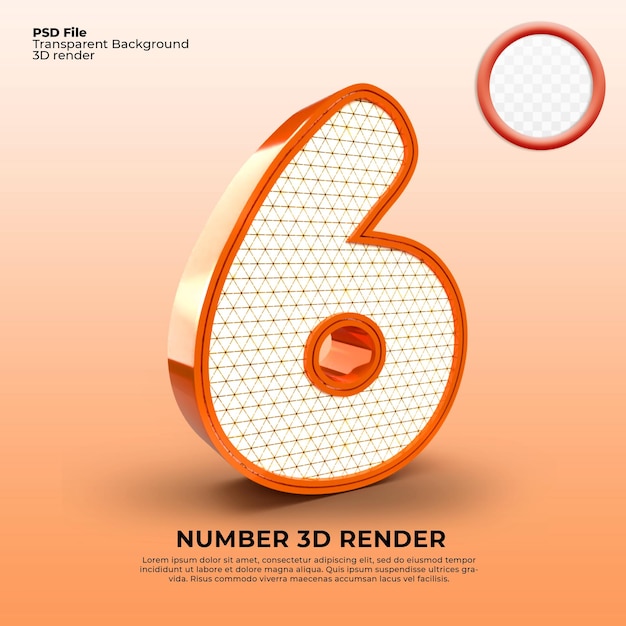 3D render número 6 color naranja de lujo