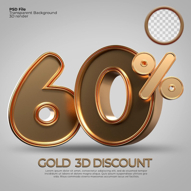 3D render número 60 estilo de ouro percentual