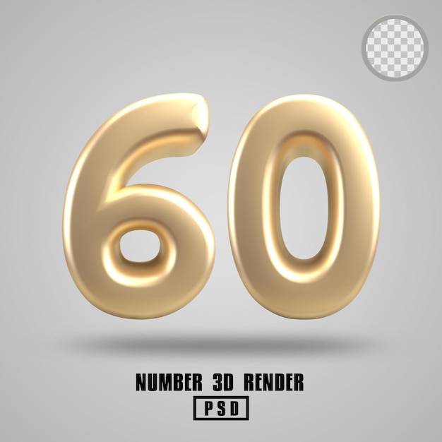 PSD 3d render número 60 estilo de ouro