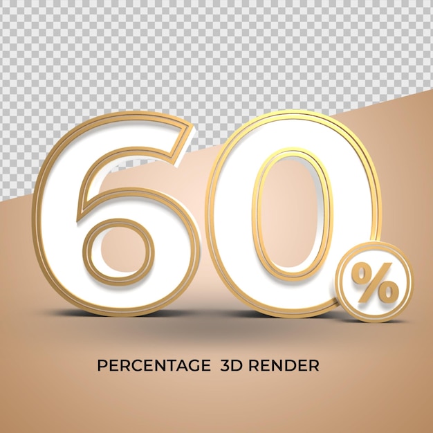 3d render número 60 porcentagem de venda com desconto em branco e ouro