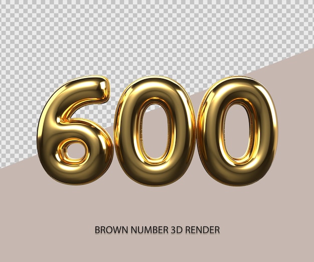 3D Render número 600 estilo dorado transparente para precio, número de conteo