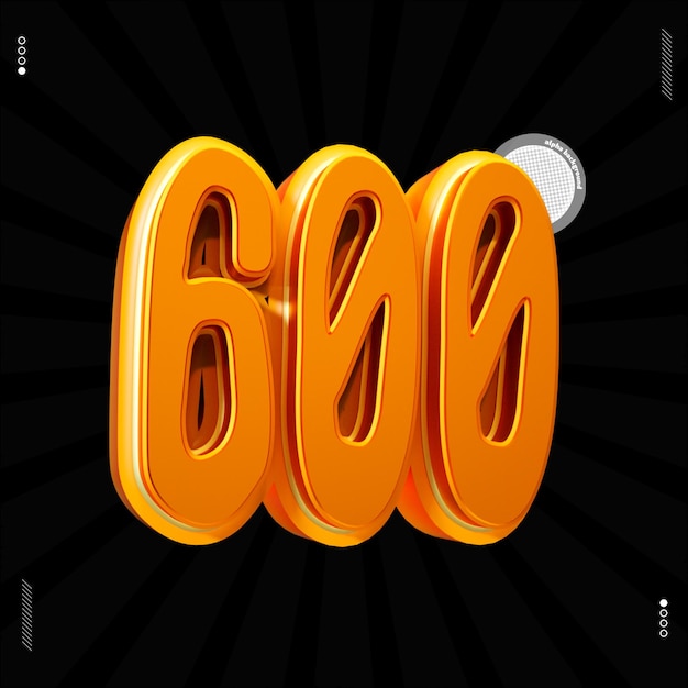 3d render número 600 fuente naranja