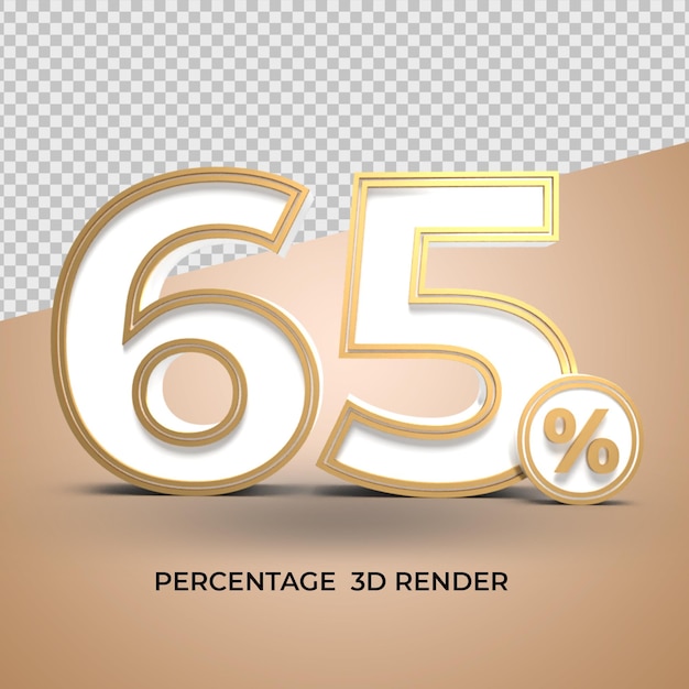 3d render número 65 porcentagem de venda com desconto em branco e ouro