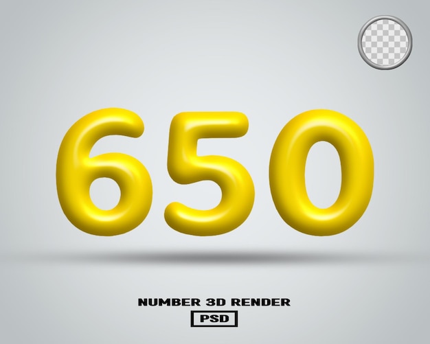 3D render número 650 color amarillo brillante