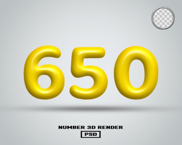 PSD 3d render número 650 color amarillo brillante