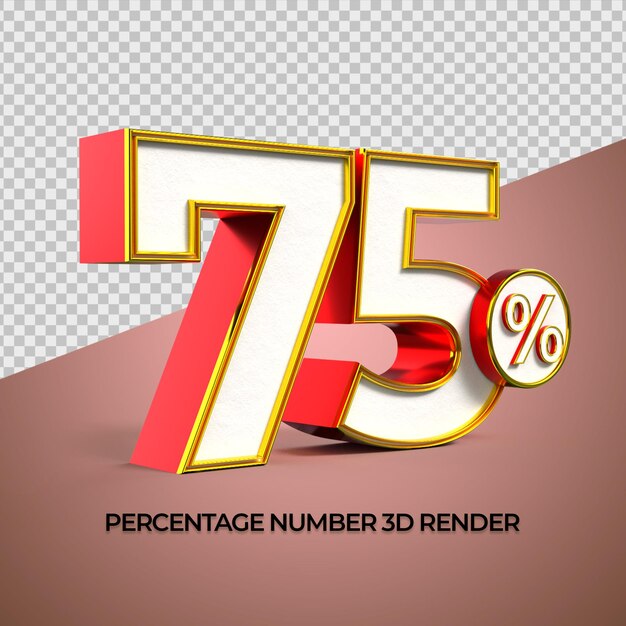 3D Render número 70 porcentaje oro rojo colores