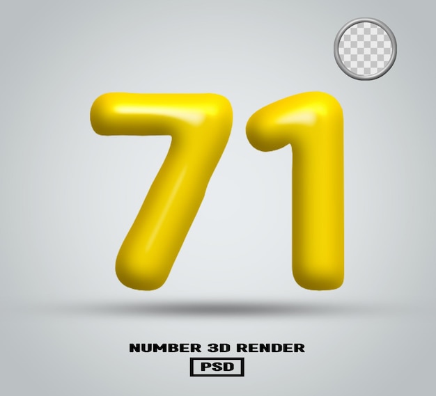 3D render número 71 color amarillo brillante