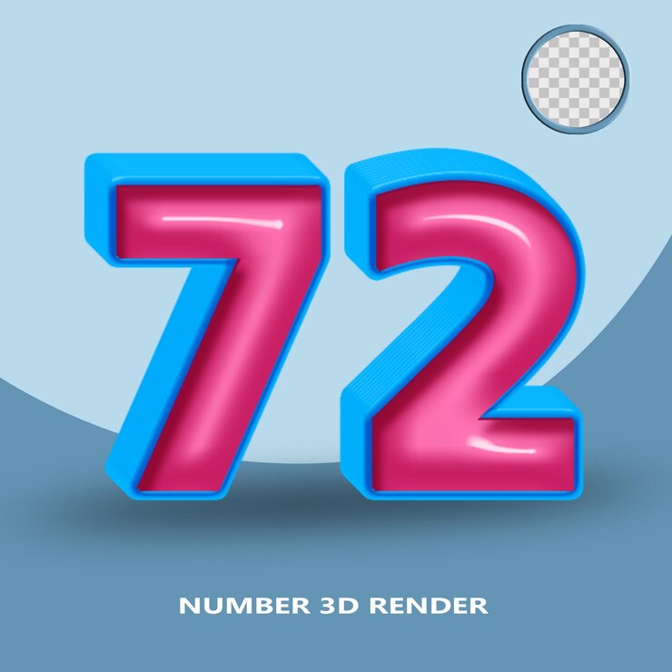PSD 3d render número 72 azul rosa color brillante