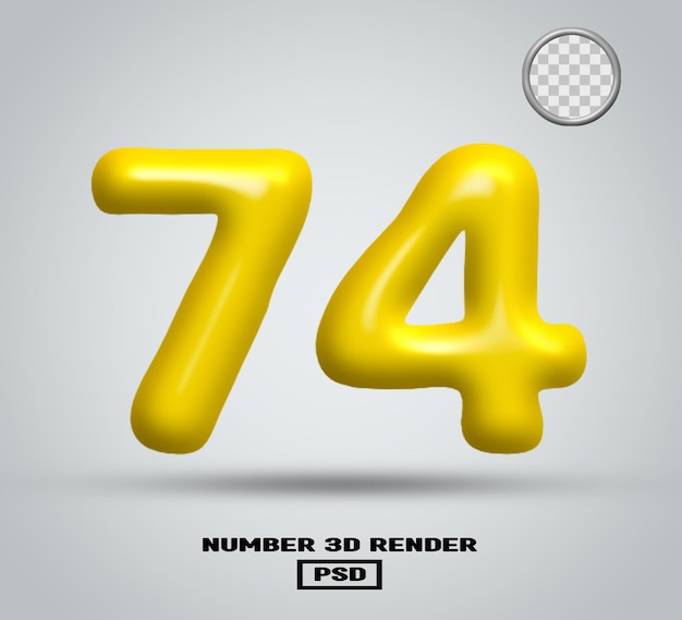 3D render número 74 color amarillo brillante