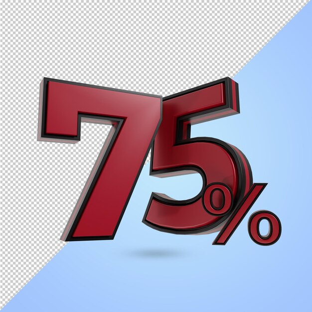 3d render número 75 por ciento color rojo negro para descuento en viernes negro