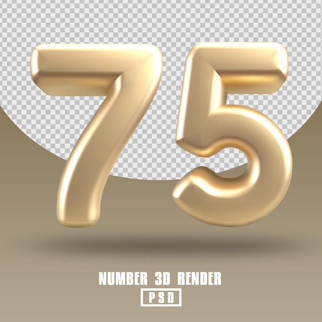 3d render número 75 estilo de ouro