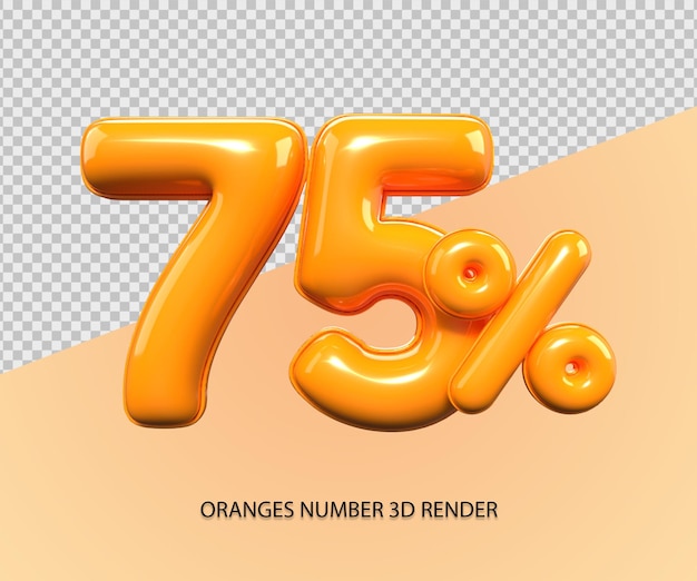 3d render número 75 porcentaje plástico de descuento de color naranja