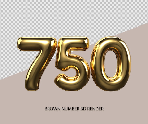 3D Render número 750 estilo dorado transparente para precio, número de conteo