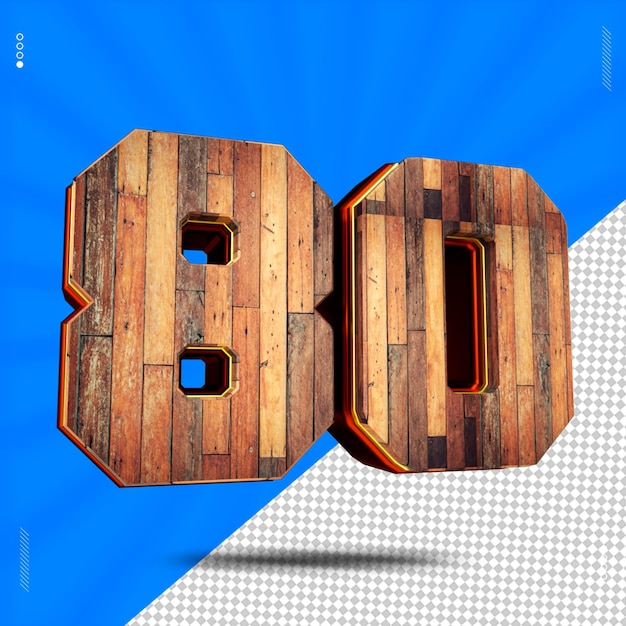 PSD 3d render número 80 fuente madera