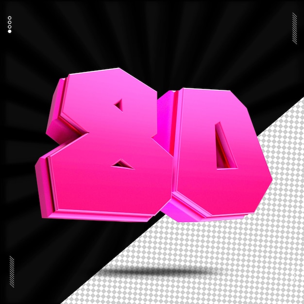 3d render número 80 fuente rosa