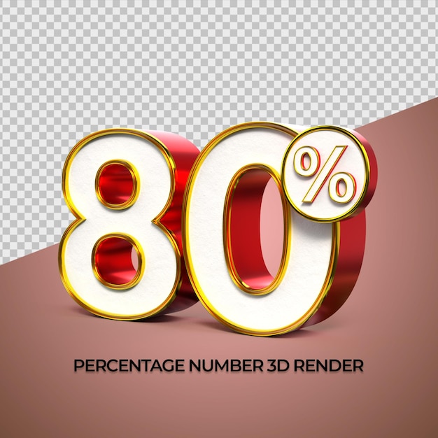 3D Render número 80 porcentaje oro rojo colores