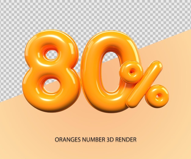 3d render número 80 porcentaje plástico de descuento de color naranja