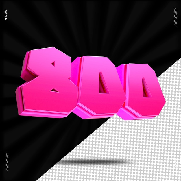 PSD 3d render número 800 fonte rosa