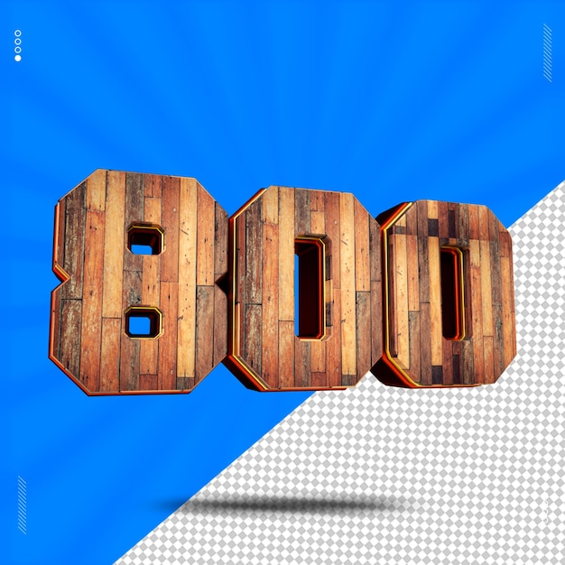 PSD 3d render número 800 fuente madera