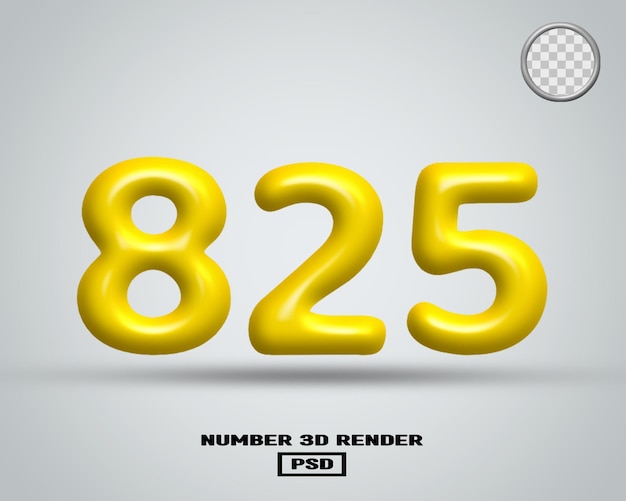3D render número 825 color amarillo brillante