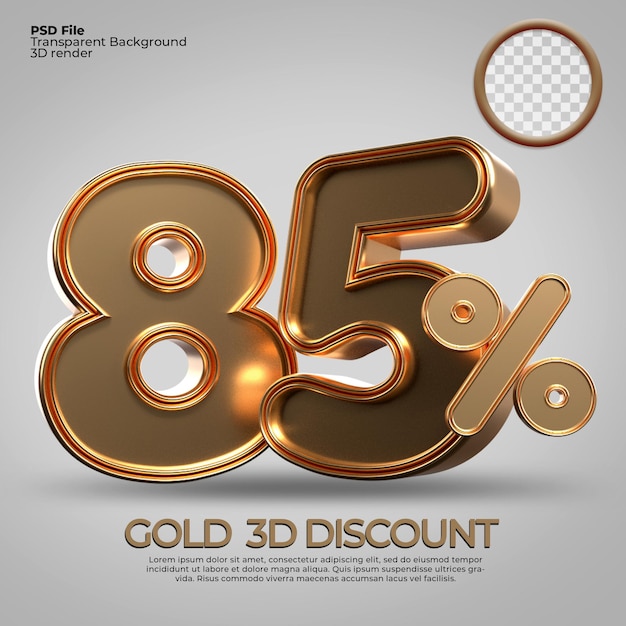 3D render número 85 porcentaje estilo oro