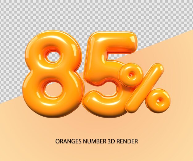 3D render número 85 porcentaje plástico de descuento de color naranja