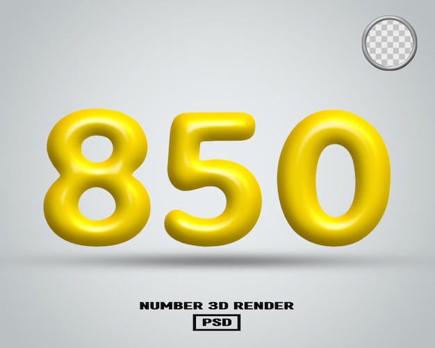 3D render número 850 color amarillo brillante
