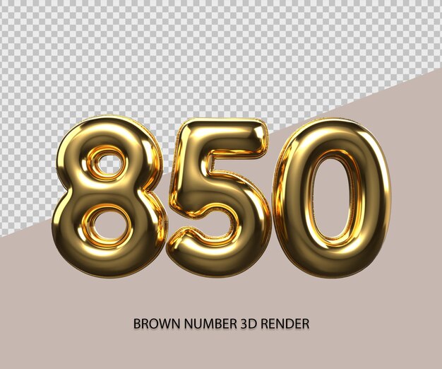 3D Render número 850 estilo dorado transparente para precio, número de conteo