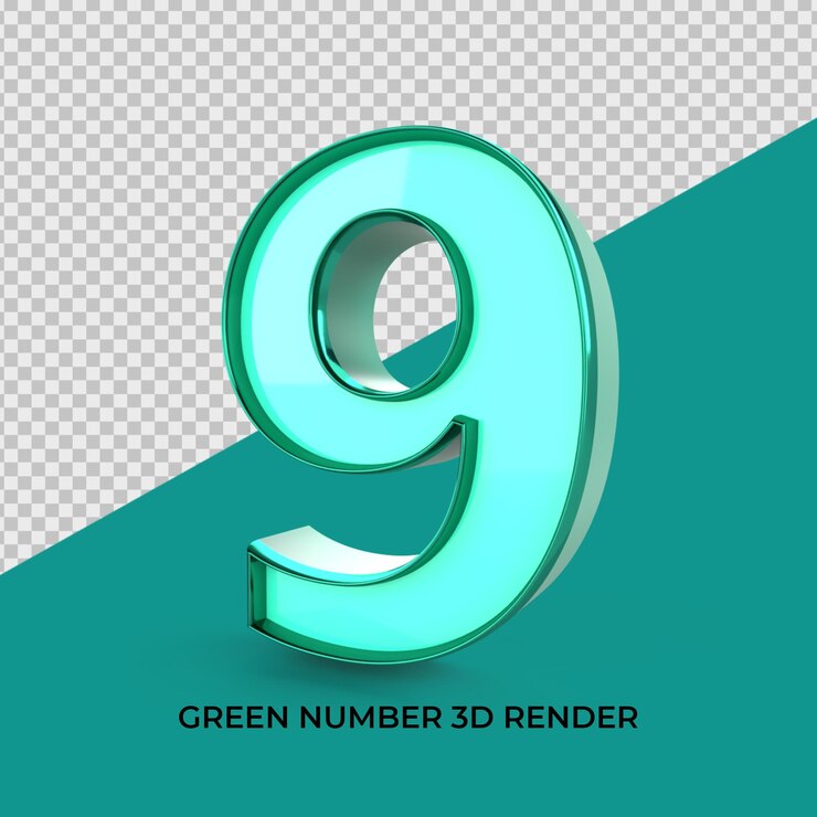 PSD 3d render número 9 color verde