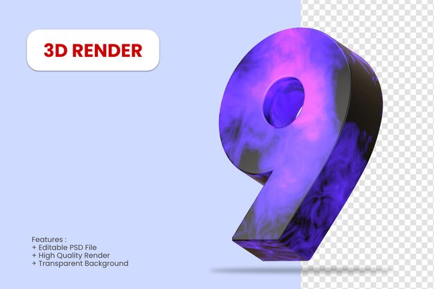 3D render numero 9 con trama astratta isolata