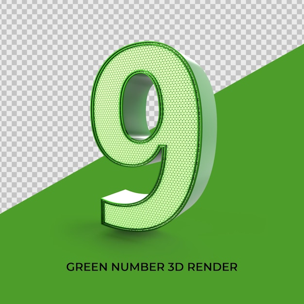 PSD 3d render número 9 cor verde