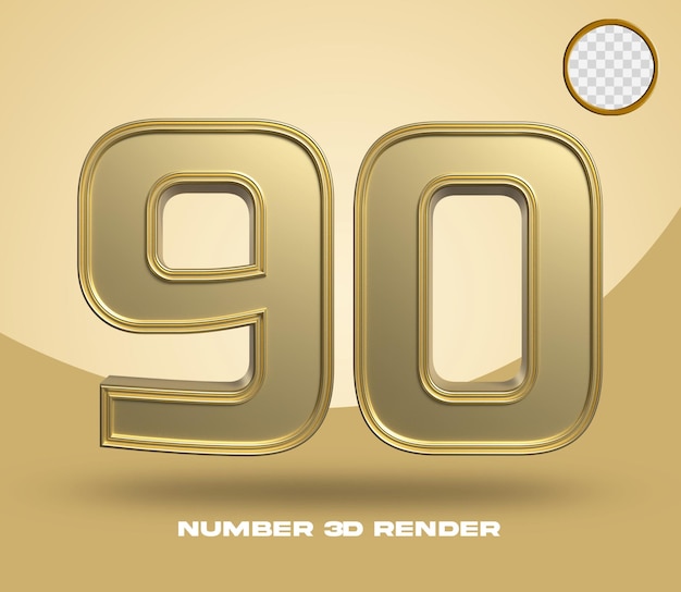 3d render número 90 color dorado