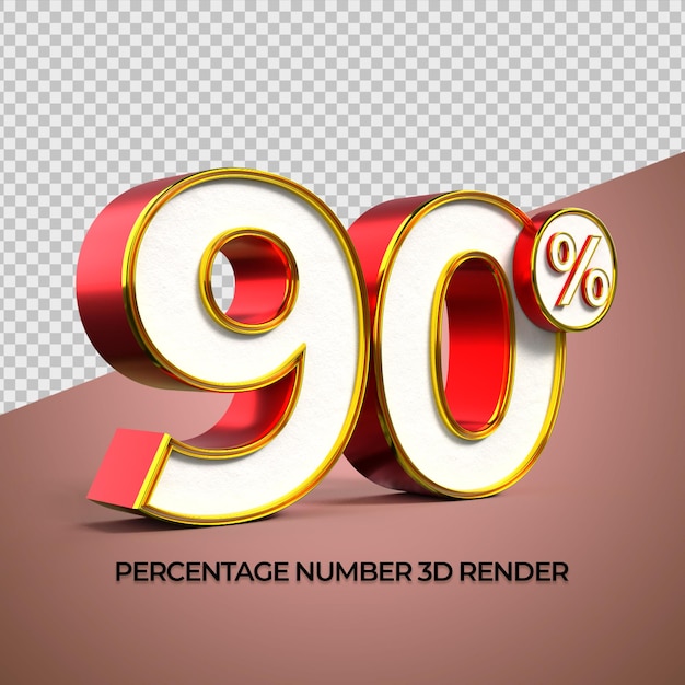 PSD 3d render número 90 porcentaje oro rojo colores