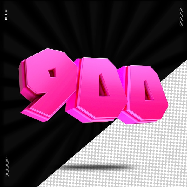 PSD 3d render número 900 fuente rosa